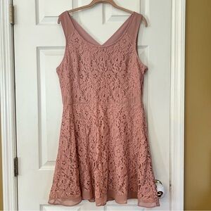 American Eagle Mini Dress Sz 16 Pink Floral Lace Fit & Flare Romantic Dainty